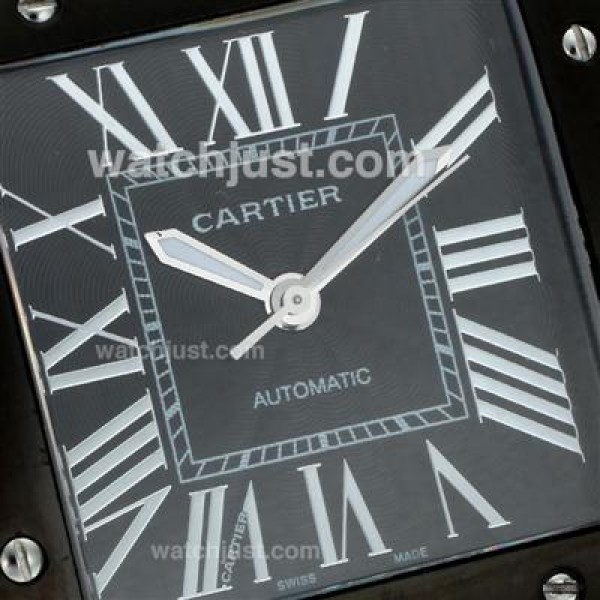 Cartier Santos 100 Swiss ETA 2824 Movement PVD Case with Black Dial-Nylon Strap