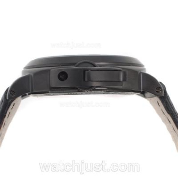 Panerai Luminor Marina Unitas 6497 Movement Swan Neck PVD Case with Black Dial-Leather Strap