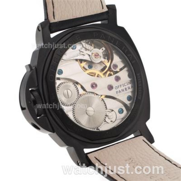Panerai Luminor Marina Unitas 6497 Movement Swan Neck PVD Case with Black Dial-Leather Strap