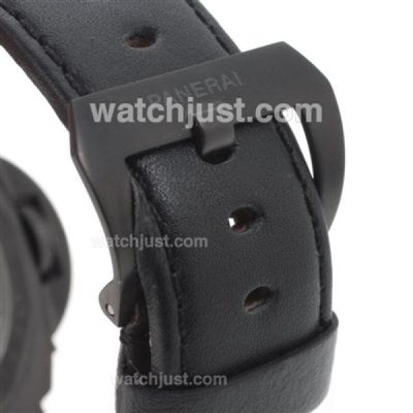 Panerai Luminor Marina Unitas 6497 Movement Swan Neck PVD Case with Black Dial-Leather Strap