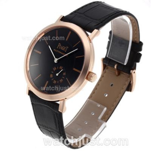 Piaget Altiplano XL Manual Winding Rose Gold Case with Black Dial-Leather Strap