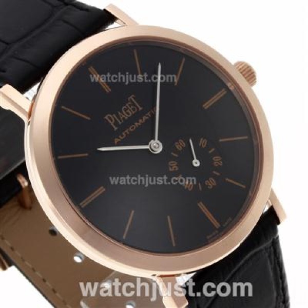 Piaget Altiplano XL Manual Winding Rose Gold Case with Black Dial-Leather Strap