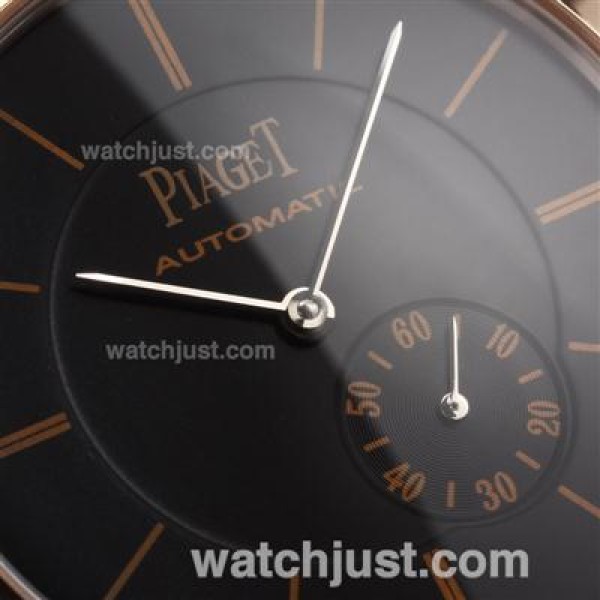 Piaget Altiplano XL Manual Winding Rose Gold Case with Black Dial-Leather Strap