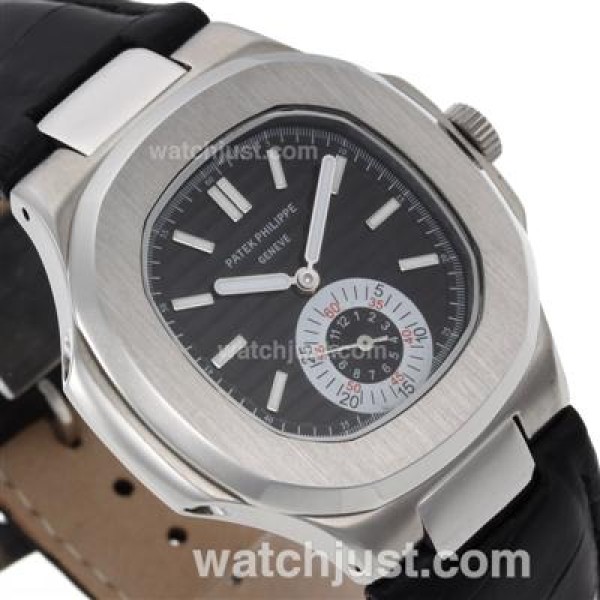 Patek Philippe Nautilus Automatic with Black Dial-Leather Strap