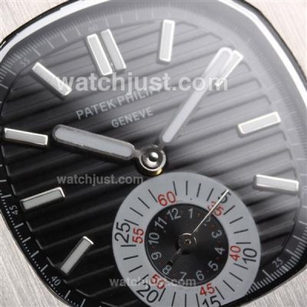 Patek Philippe Nautilus Automatic with Black Dial-Leather Strap