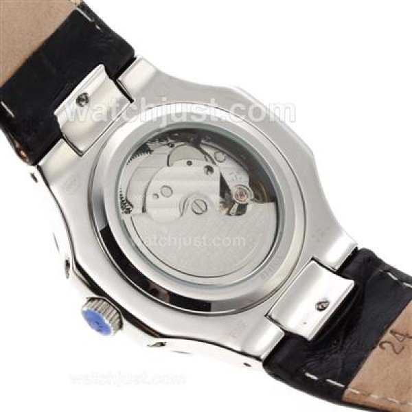 Patek Philippe Nautilus Automatic with Black Dial-Leather Strap