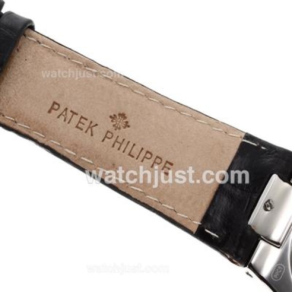 Patek Philippe Nautilus Automatic with Black Dial-Leather Strap