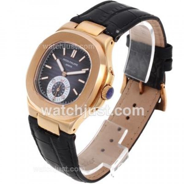 Patek Philippe Nautilus Automatic Rose Gold Case with Blue Dial-Leather Strap