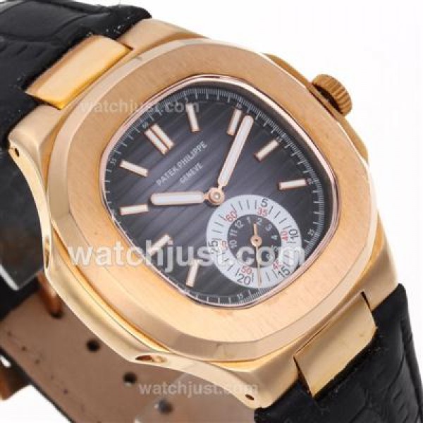 Patek Philippe Nautilus Automatic Rose Gold Case with Blue Dial-Leather Strap