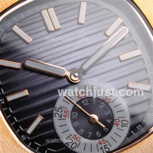 Patek Philippe Nautilus Automatic Rose Gold Case with Blue Dial-Leather Strap