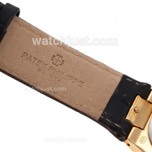 Patek Philippe Nautilus Automatic Rose Gold Case with Blue Dial-Leather Strap