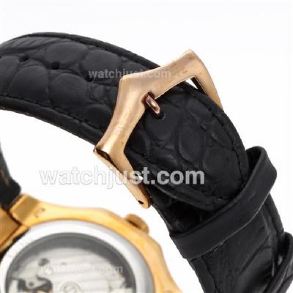 Patek Philippe Nautilus Automatic Rose Gold Case with Blue Dial-Leather Strap