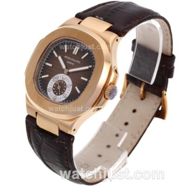 Patek Philippe Nautilus Automatic Rose Gold Case with Brown Dial-Leather Strap