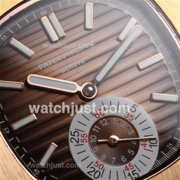 Patek Philippe Nautilus Automatic Rose Gold Case with Brown Dial-Leather Strap