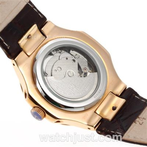 Patek Philippe Nautilus Automatic Rose Gold Case with Brown Dial-Leather Strap