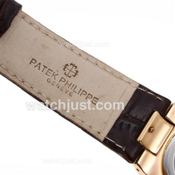 Patek Philippe Nautilus Automatic Rose Gold Case with Brown Dial-Leather Strap