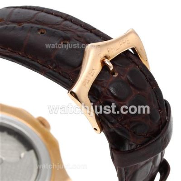 Patek Philippe Nautilus Automatic Rose Gold Case with Brown Dial-Leather Strap