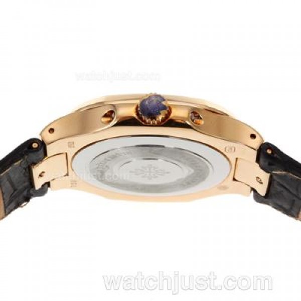 Patek Philippe Nautilus Rose Gold Case with Blue Dial-Leather Strap