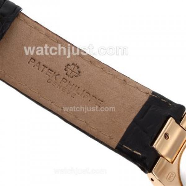 Patek Philippe Nautilus Rose Gold Case with Blue Dial-Leather Strap