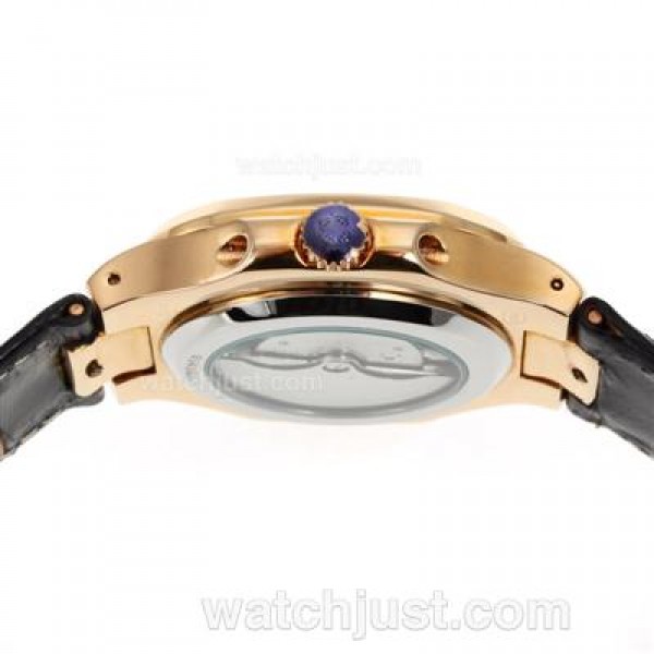 Patek Philippe Nautilus Automatic Rose Gold Case with Black Dial-Leather Strap