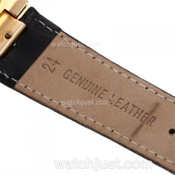 Patek Philippe Nautilus Automatic Rose Gold Case with Black Dial-Leather Strap