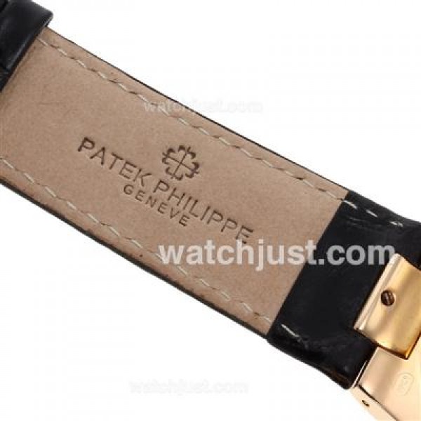 Patek Philippe Nautilus Automatic Rose Gold Case with Black Dial-Leather Strap