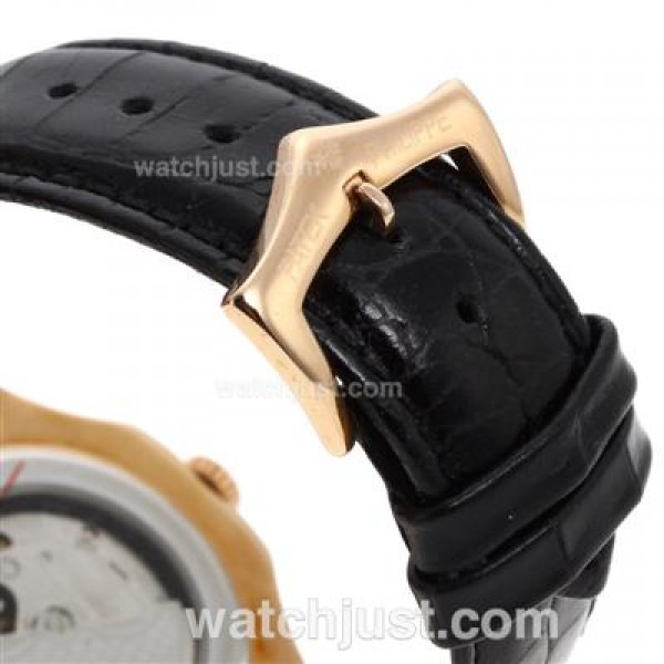 Patek Philippe Nautilus Automatic Rose Gold Case with Black Dial-Leather Strap