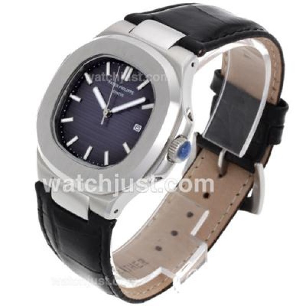 Patek Philippe Nautilus with Blue Dial-Leather Strap