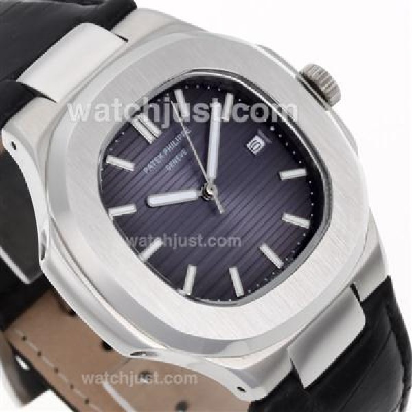 Patek Philippe Nautilus with Blue Dial-Leather Strap
