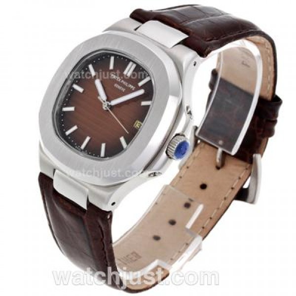 Patek Philippe Nautilus Automatic with Brown Dial-Leather Strap