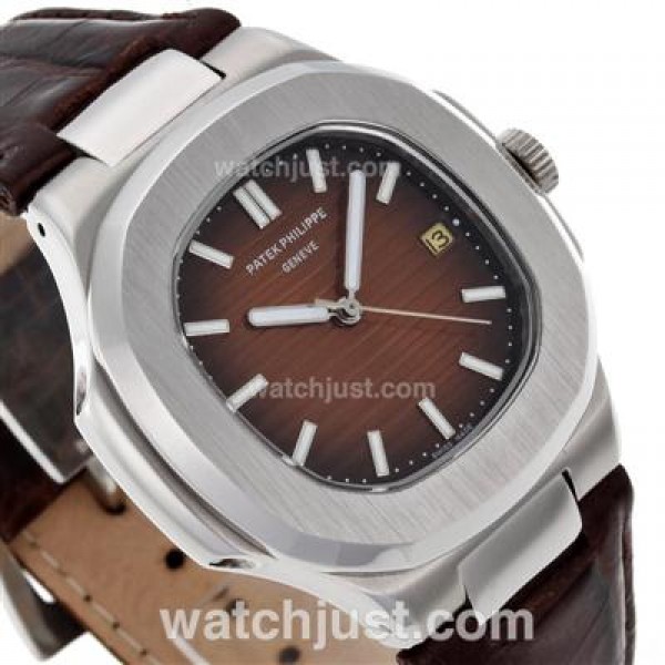 Patek Philippe Nautilus Automatic with Brown Dial-Leather Strap