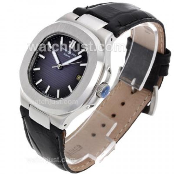 Patek Philippe Nautilus Automatic with Blue Dial-Leather Strap