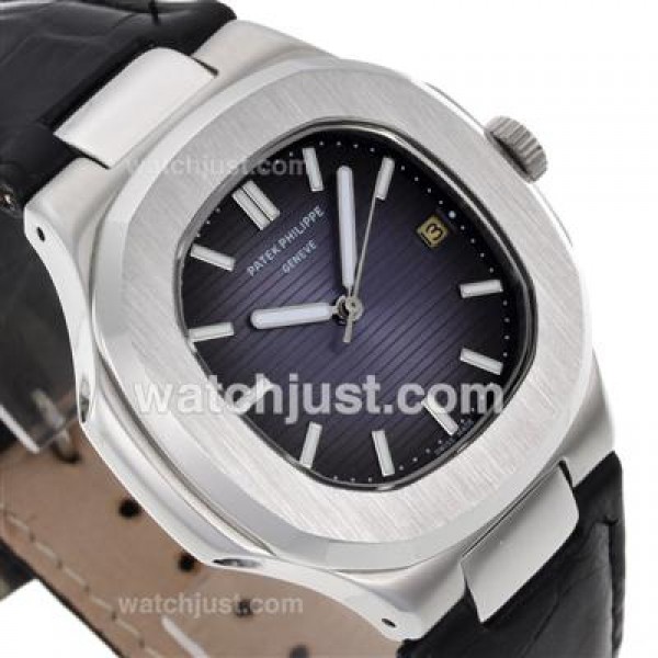 Patek Philippe Nautilus Automatic with Blue Dial-Leather Strap
