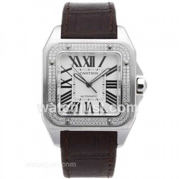 Best Quality Cartier Santos 100 Fake Watches With White Dials For Sale