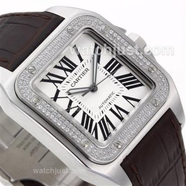 Best Quality Cartier Santos 100 Fake Watches With White Dials For Sale