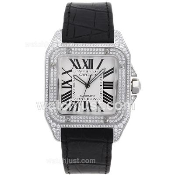 Best Quality Cartier Santos 100 Fake Watches With White Dials For Men