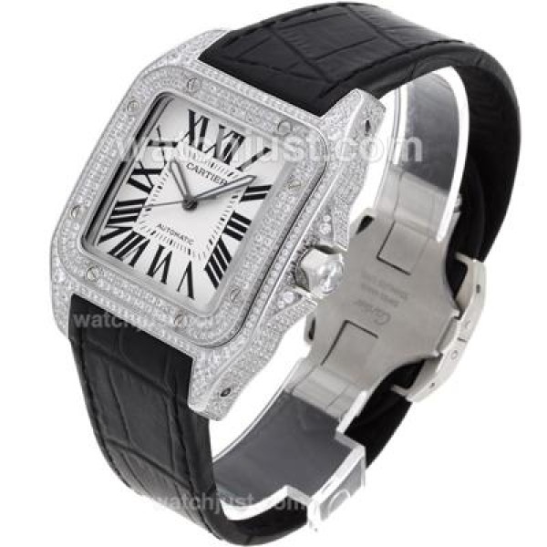 Best Quality Cartier Santos 100 Fake Watches With White Dials For Men