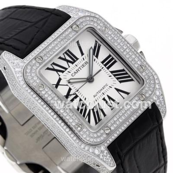 Best Quality Cartier Santos 100 Fake Watches With White Dials For Men