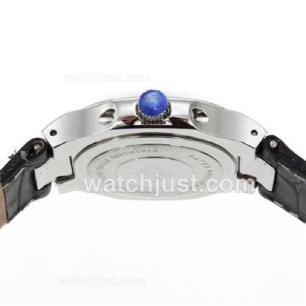 Patek Philippe Nautilus Diamond Bezel with Black Dial-Leather Strap