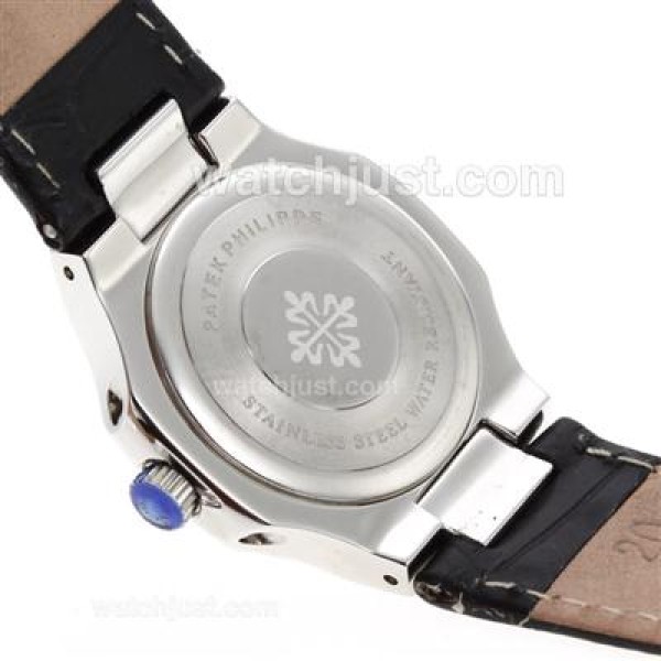 Patek Philippe Nautilus Diamond Bezel with Black Dial-Leather Strap