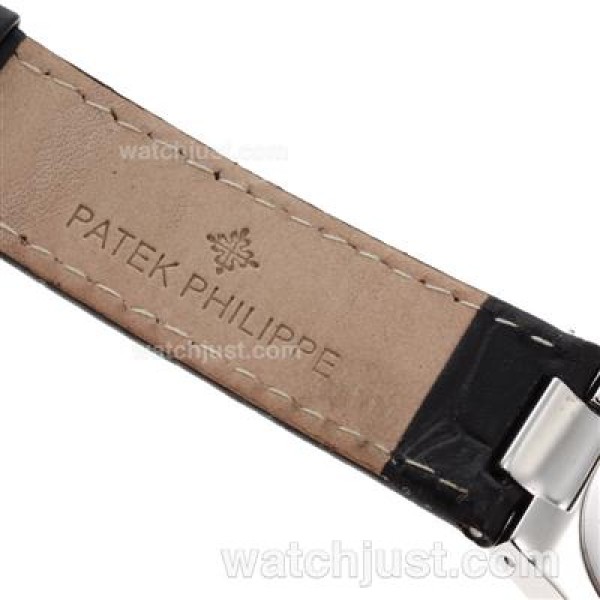 Patek Philippe Nautilus Diamond Bezel with Black Dial-Leather Strap
