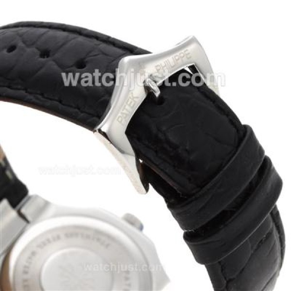 Patek Philippe Nautilus Diamond Bezel with Black Dial-Leather Strap