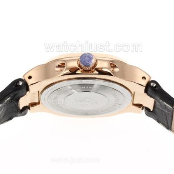 Patek Philippe Nautilus Rose Gold Case with Black Dial-Leather Strap