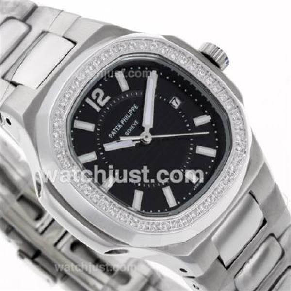 Patek Philippe Nautilus Diamond Bezel with Black Dial S/S