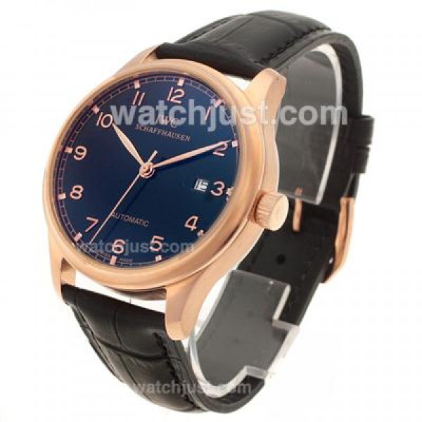 IWC Portuguese Automatic Number Markers Rose Gold Case with Black Dial-Leather Strap