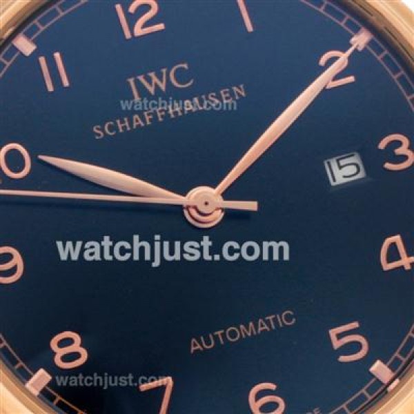 IWC Portuguese Automatic Number Markers Rose Gold Case with Black Dial-Leather Strap