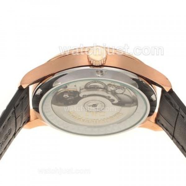 IWC Portuguese Automatic Number Markers Rose Gold Case with Black Dial-Leather Strap