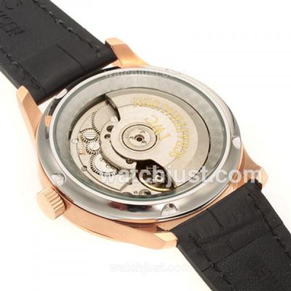 IWC Portuguese Automatic Number Markers Rose Gold Case with Black Dial-Leather Strap