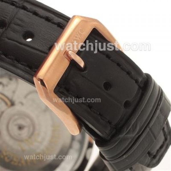 IWC Portuguese Automatic Number Markers Rose Gold Case with Black Dial-Leather Strap