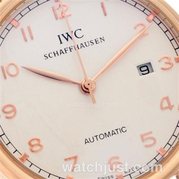 IWC Portuguese Automatic Number Markers Rose Gold Case with White Dial-Leather Strap